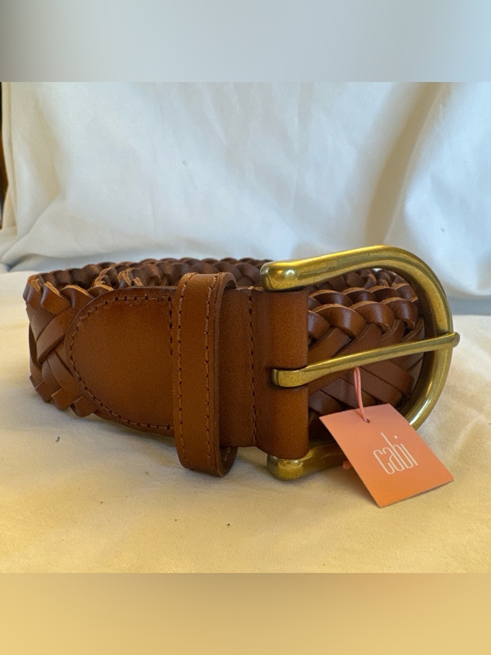 Cabi Woven Brown Leather Belt Brass Hardware Women's Size M New Preppy Boho